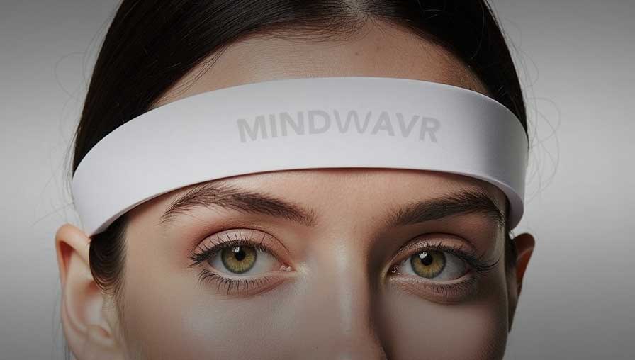 Frau die ein Neuroflexr-Stirnband von Mindwavr mit Neurofeedback EEG-Technologie trägt
